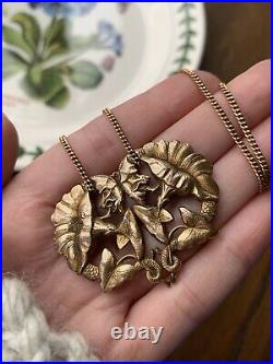 SNAKE Art NOUVEAU French BEAST Belle Epoque Gold P FLORAL Pendant Necklace Chain