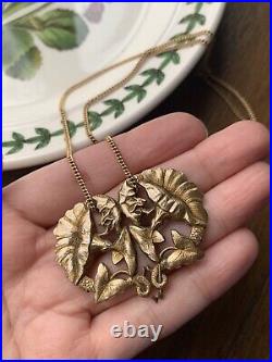 SNAKE Art NOUVEAU French BEAST Belle Epoque Gold P FLORAL Pendant Necklace Chain