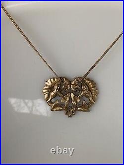 SNAKE Art NOUVEAU French BEAST Belle Epoque Gold P FLORAL Pendant Necklace Chain