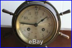 Salem Clock (ships) on Mahogany Base 8-day & bell. With Key & paperwork