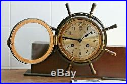 Salem Clock (ships) on Mahogany Base 8-day & bell. With Key & paperwork