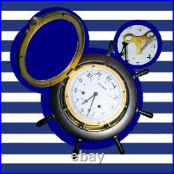 Schatz Royal Mariner Vtg Ships Bell 8 Day Helm Clock +2s Nautical Yacht Decor