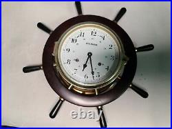 Schatz Royal Mariner Vtg Ships Bell 8 Day Helm Clock +2s Nautical Yacht Decor