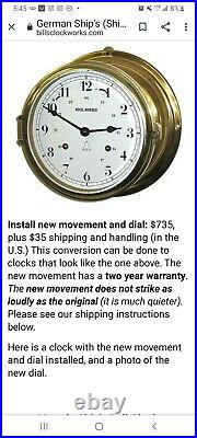 Schatz Royal Mariner Vtg Ships Bell 8 Day Helm Clock +2s Nautical Yacht Decor