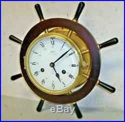 Schatz & Sohn Ship's Bell Clock Brass With Ship's Wheel Mount Eight Bells