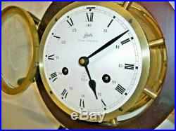 Schatz & Sohn Ship's Bell Clock Brass With Ship's Wheel Mount Eight Bells