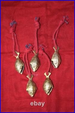 Set Of 05 Bells Brass Fish Shape Hanging Bell Baby Room Set Home Dec Item GTX