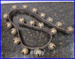 Set Of 18 Antique Brass Sleigh Bells On 32 Leather Strap