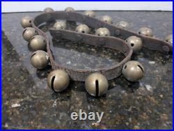 Set Of 18 Antique Brass Sleigh Bells On 32 Leather Strap
