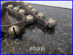 Set Of 18 Antique Brass Sleigh Bells On 32 Leather Strap