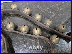 Set Of 18 Antique Brass Sleigh Bells On 32 Leather Strap
