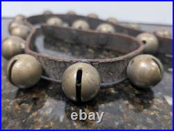 Set Of 18 Antique Brass Sleigh Bells On 32 Leather Strap