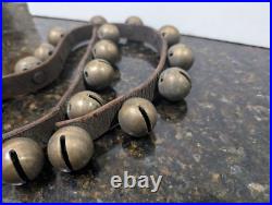 Set Of 18 Antique Brass Sleigh Bells On 32 Leather Strap