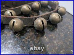Set Of 18 Antique Brass Sleigh Bells On 32 Leather Strap