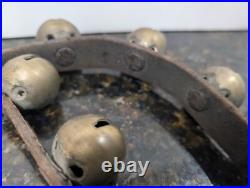 Set Of 18 Antique Brass Sleigh Bells On 32 Leather Strap