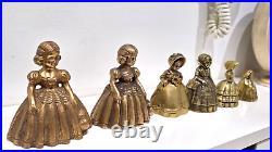 Set Of 6 Bell Dinner Antique Brass Lady Style Rustic Hand Decor Farm Farmhouse