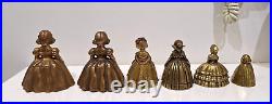 Set Of 6 Bell Dinner Antique Brass Lady Style Rustic Hand Decor Farm Farmhouse