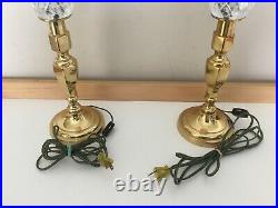 Set of 2 Vintage Bedside Solid Brass and Crystal Nightstand Light Table Lamp