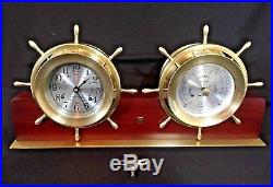 Seth Thomas Helmsman Ships Bell 4 Dial Clock Barometer & Mahogany Stand Working