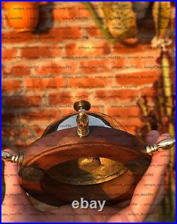Ship Wheel Set of 2 Desk Ring Bell Nautical Antique Brass Wooden Wheel Hotel