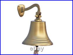 Ship's Bell Antiqued Brass Finish Solid Aluminum 7 Nautical Hanging Wall Decor