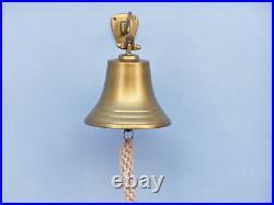 Ship's Bell Antiqued Brass Finish Solid Aluminum 7 Nautical Hanging Wall Decor