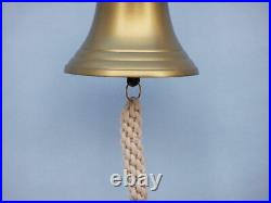 Ship's Bell Antiqued Brass Finish Solid Aluminum 7 Nautical Hanging Wall Decor