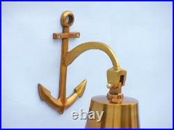 Ship's Bell Brass Plated Solid Aluminum 9 with Anchor Bracket Hanging Wall Decor