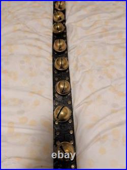 Sleigh Bells with Leather Strap Unbrand Brass Bronze Vtg 4ft Long 14 Bells Heart