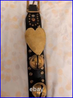 Sleigh Bells with Leather Strap Unbrand Brass Bronze Vtg 4ft Long 14 Bells Heart