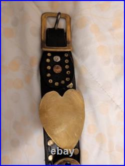Sleigh Bells with Leather Strap Unbrand Brass Bronze Vtg 4ft Long 14 Bells Heart