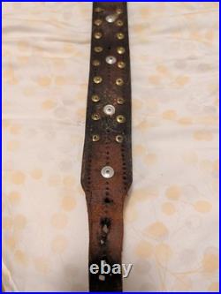 Sleigh Bells with Leather Strap Unbrand Brass Bronze Vtg 4ft Long 14 Bells Heart