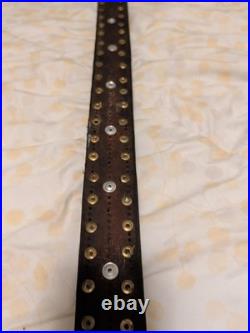 Sleigh Bells with Leather Strap Unbrand Brass Bronze Vtg 4ft Long 14 Bells Heart