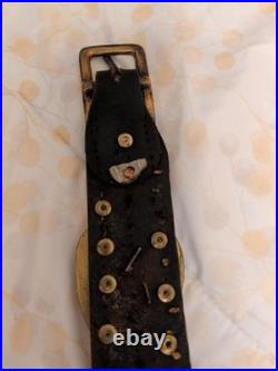Sleigh Bells with Leather Strap Unbrand Brass Bronze Vtg 4ft Long 14 Bells Heart