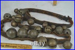 Sleigh bells brass 70 leather strap 25 bells 2.5 across original antique best