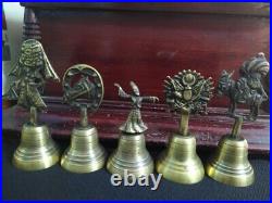 Solid Brass Hand Bell, School Bell Call Service Bell Dinner Bell Set 5 pcs