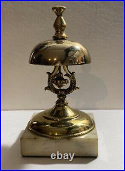 Solid Bronze Bell Brass Base Vintage Hotel Working Desk Bell On Granite Stand