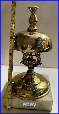 Solid Bronze Bell Brass Base Vintage Hotel Working Desk Bell On Granite Stand