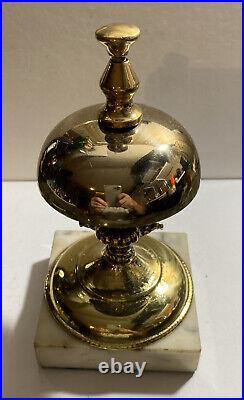 Solid Bronze Bell Brass Base Vintage Hotel Working Desk Bell On Granite Stand