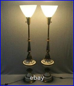 Stiffel Hollywood Regency Style Torchiere Buffet Lamps Glass Diffusers Lot of 2