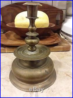 Sublime 17thC LOW BELL Period Antique Brass Candlestick Touchmarked HANS DORSCH