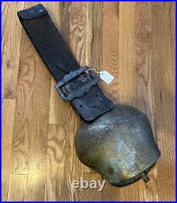 Switzerland Brass Cow Bell, Vintage Antique 27 Leather Strap 8 Bell 4lb Video
