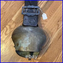 Switzerland Brass Cow Bell, Vintage Antique 27 Leather Strap 8 Bell 4lb Video