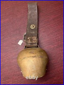 Switzerland Brass Cow Bell, Vintage Antique 27 Leather Strap 8 Bell 4lb Video