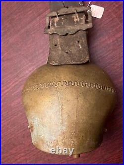 Switzerland Brass Cow Bell, Vintage Antique 27 Leather Strap 8 Bell 4lb Video