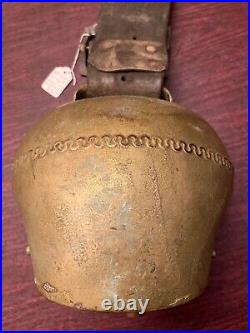 Switzerland Brass Cow Bell, Vintage Antique 27 Leather Strap 8 Bell 4lb Video