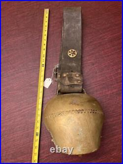 Switzerland Brass Cow Bell, Vintage Antique 27 Leather Strap 8 Bell 4lb Video
