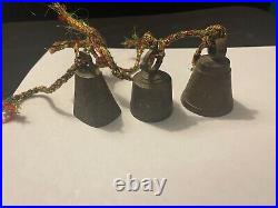 THREE Antique Brass Small Cow Bell Original Old Hand Crafted with design OBO