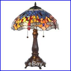Table Lamp Red Dragonfly Bronze Stained Glass Alloy Hardware Blue Bell 25 in