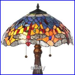 Table Lamp Red Dragonfly Bronze Stained Glass Alloy Hardware Blue Bell 25 in